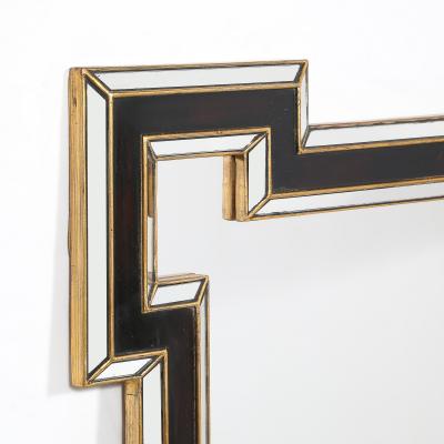 Mid Century Etruscan Key Form Segmented Umber Lacquered Giltwood Lined Mirror