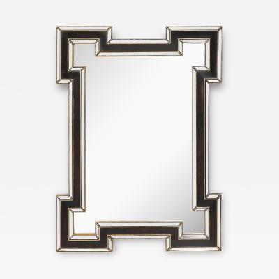 Mid Century Etruscan Key Form Segmented Umber Lacquered Giltwood Lined Mirror