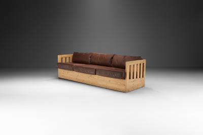 Mid Century European Pine Wood Sofa Europe ca 1950s