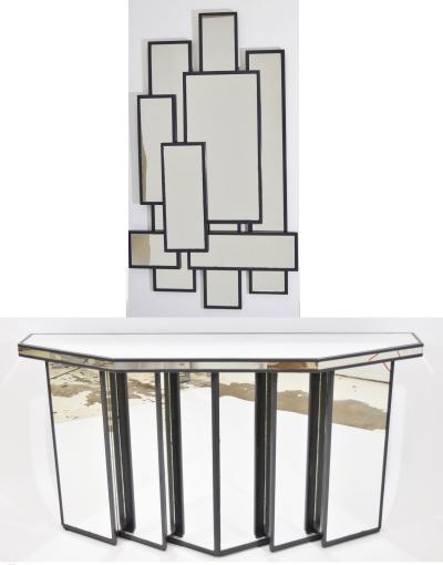 Mid Century Faceted Console with Cubist Mirror