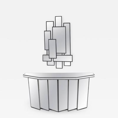 Mid Century Faceted Console with Cubist Mirror