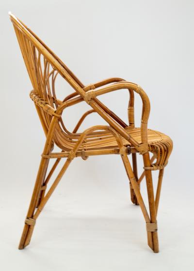 Mid Century Fan Back Rattan Chair in the Manner of Franco Albini