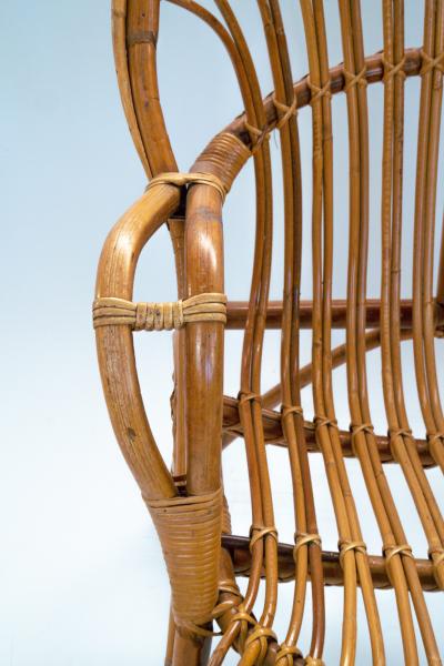 Mid Century Fan Back Rattan Chair in the Manner of Franco Albini