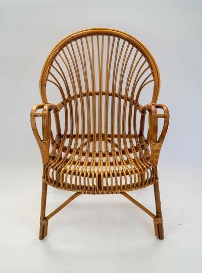 Mid Century Fan Back Rattan Chair in the Manner of Franco Albini