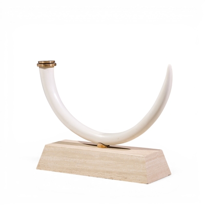 Mid Century Faux Elephant Tusk Brass and Travertine Console Table