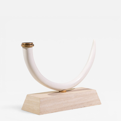 Mid Century Faux Elephant Tusk Brass and Travertine Console Table
