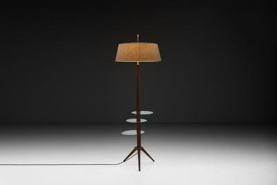 Mid Century Floor Lamp with Three Glass Shelves Europe ca 1960s