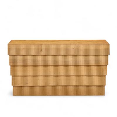 Mid Century Fluted Oak and Burlwood Console Table