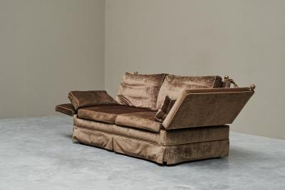 Mid Century Folding Down Knole Sofa in Velvet and Brass 1960s