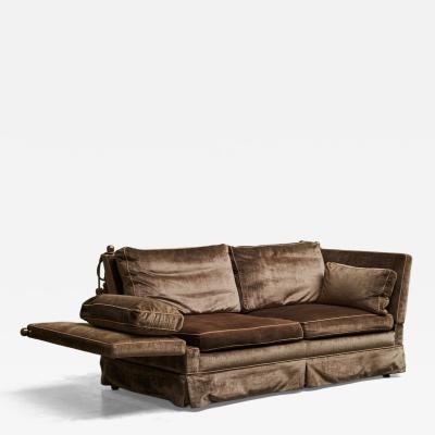 Mid Century Folding Down Knole Sofa in Velvet and Brass 1960s