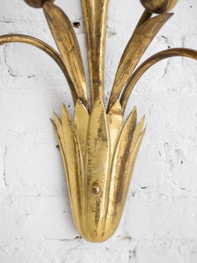 Mid Century French Brass Botanic Sconces a Pair