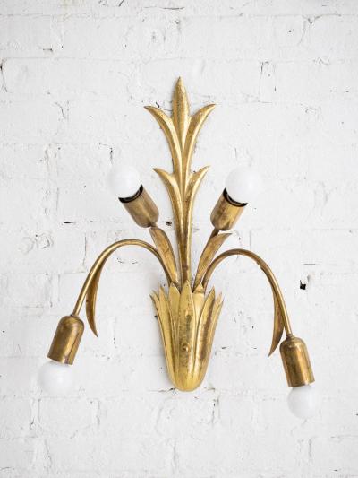 Mid Century French Brass Botanic Sconces a Pair