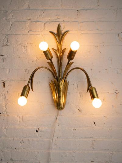 Mid Century French Brass Botanic Sconces a Pair