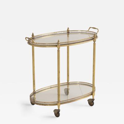 Mid Century French Brass Serving Trolly Bar Cart with Removable Tray