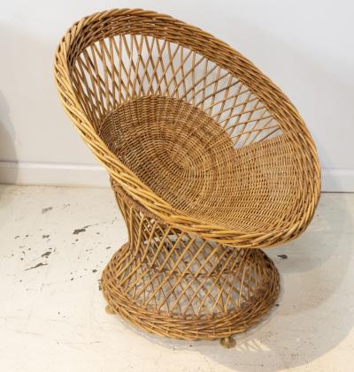 Mid Century French Pair of Wicker Chairs with Side Table