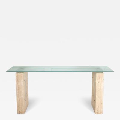 Mid Century French Travertine Console Table