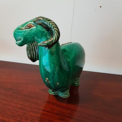 Mid Century French glazed ceramic ram attributed to Primavera