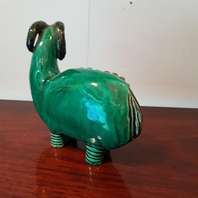 Mid Century French glazed ceramic ram attributed to Primavera