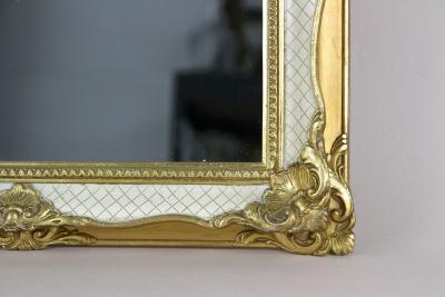 Mid Century Gilt White Venetian Wall Mirror Rococo Style Italy ca 1950