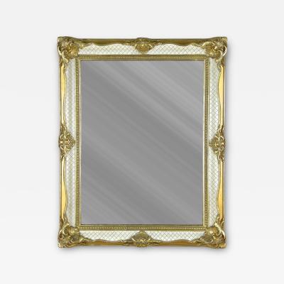 Mid Century Gilt White Venetian Wall Mirror Rococo Style Italy ca 1950