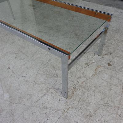 Mid Century Glass Top Chrome Wood Coffee Table