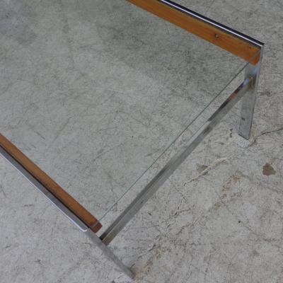 Mid Century Glass Top Chrome Wood Coffee Table