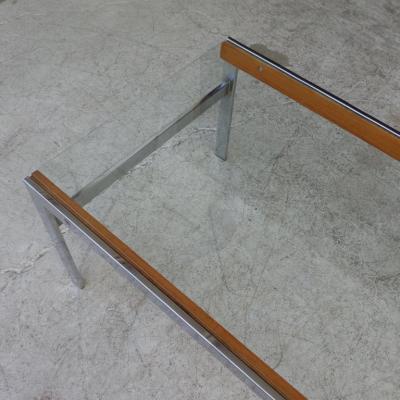 Mid Century Glass Top Chrome Wood Coffee Table