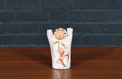 Mid Century Glazed Ceramic Abstract Figure Candle Holder