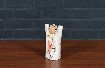 Mid Century Glazed Ceramic Abstract Figure Candle Holder