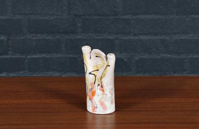 Mid Century Glazed Ceramic Abstract Figure Candle Holder