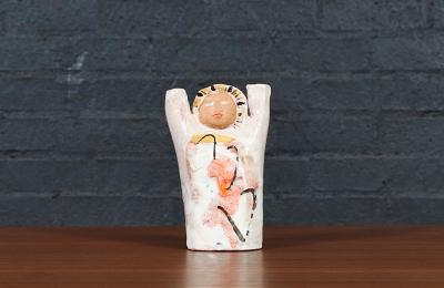 Mid Century Glazed Ceramic Abstract Figure Candle Holder