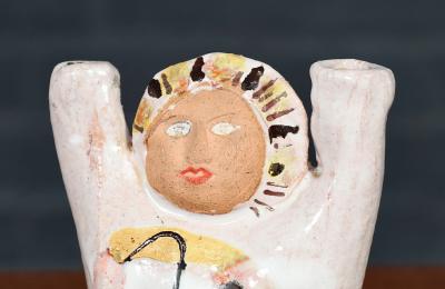 Mid Century Glazed Ceramic Abstract Figure Candle Holder