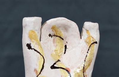 Mid Century Glazed Ceramic Abstract Figure Candle Holder