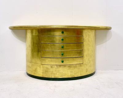 Mid Century Golden Demi Lune Console Table