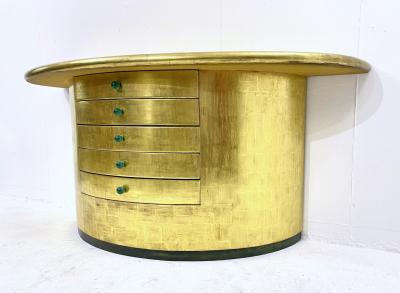 Mid Century Golden Demi Lune Console Table