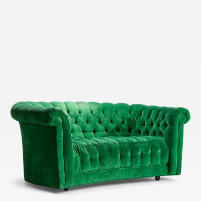 Mid Century Green Chesterfield Loveseat Sofa