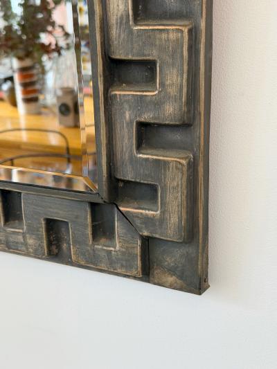 Mid Century Hammered Tin Greek Key Wall Mirror