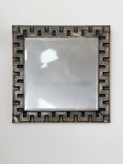 Mid Century Hammered Tin Greek Key Wall Mirror