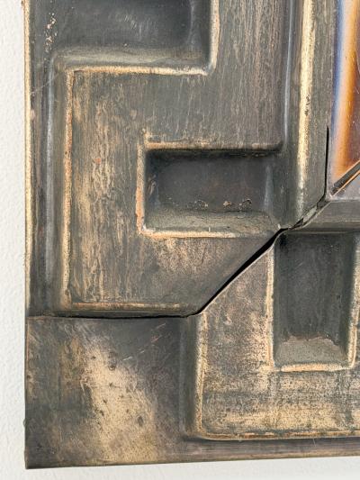 Mid Century Hammered Tin Greek Key Wall Mirror