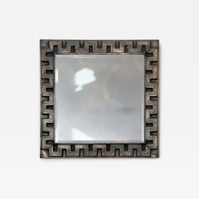 Mid Century Hammered Tin Greek Key Wall Mirror
