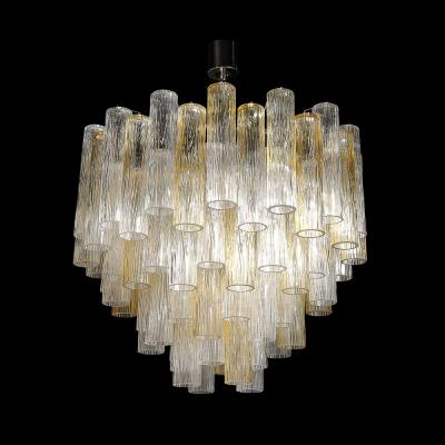 Mid Century Hand Blown Citrine Transparent Murano Glass Four Tier Chandelier