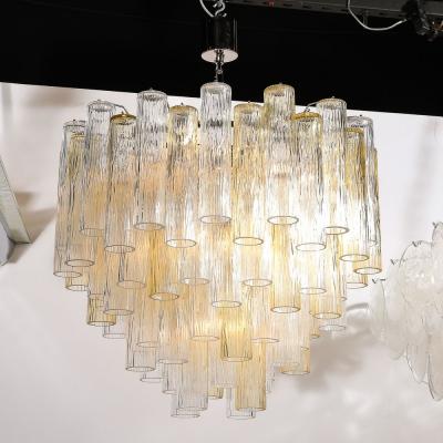 Mid Century Hand Blown Citrine Transparent Murano Glass Four Tier Chandelier