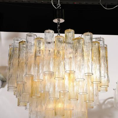 Mid Century Hand Blown Citrine Transparent Murano Glass Four Tier Chandelier