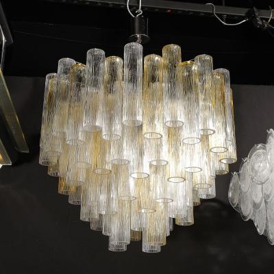 Mid Century Hand Blown Citrine Transparent Murano Glass Four Tier Chandelier