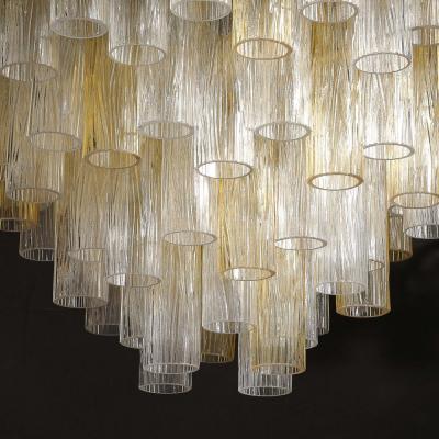Mid Century Hand Blown Citrine Transparent Murano Glass Four Tier Chandelier