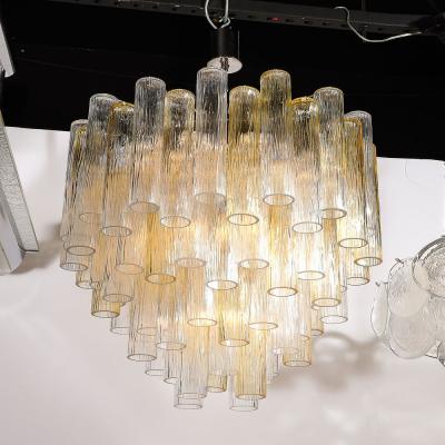Mid Century Hand Blown Citrine Transparent Murano Glass Four Tier Chandelier