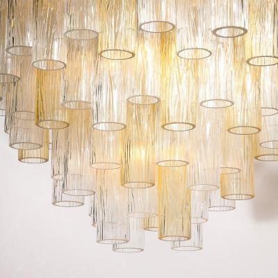 Mid Century Hand Blown Citrine Transparent Murano Glass Four Tier Chandelier