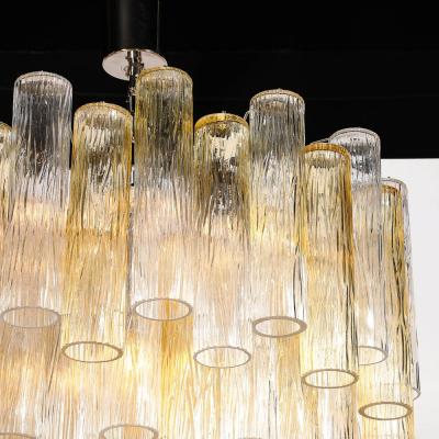Mid Century Hand Blown Citrine Transparent Murano Glass Four Tier Chandelier