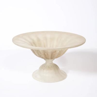 Mid Century Hand Blown Murano Fluted Footed Scavo Glass Centerpiece Bowl