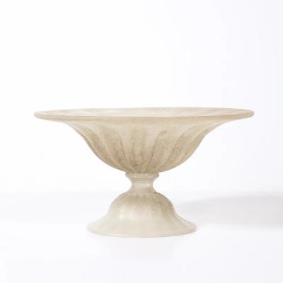 Mid Century Hand Blown Murano Fluted Footed Scavo Glass Centerpiece Bowl